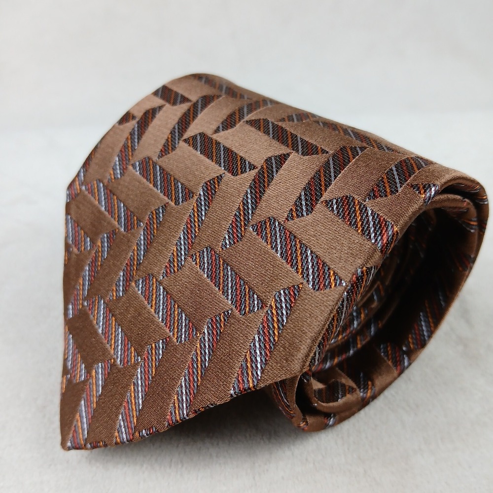 Nsignia 3.75x60 Mens Tie Silk Jacquard‎ Brown Geometric
